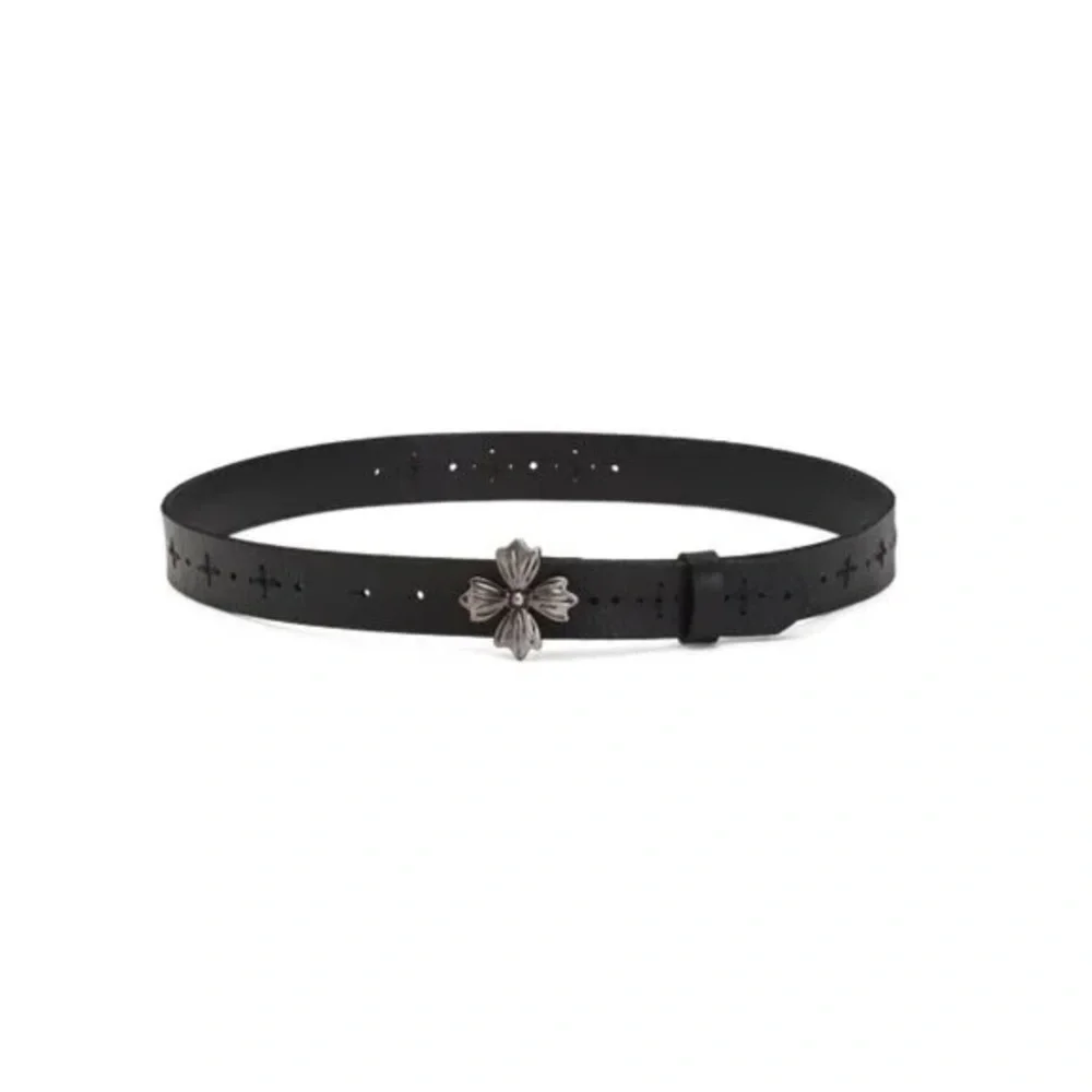 PATRICIA NASH | Black Leather Astrid Belt With Signature Floret Buckle
